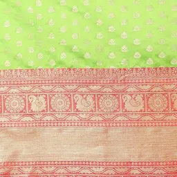 Silk Land Parrot Green & Pink Woven Saree With Unstitched Blouse image 5