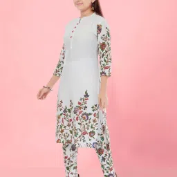 Aarika Kids White Cotton Floral Print Kurti image 3