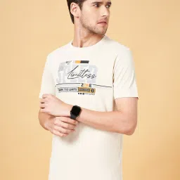 Ajile By Pantaloons Beige Cotton Slim Fit Printed T-Shirt image 3