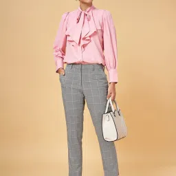 Annabelle by Pantaloons Grey Chequered Mid Rise Pants image 5