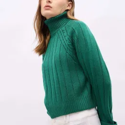 Styli Green Self Design Sweater image 3