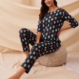 Clovia Blue Print Top and Pyjamas Set image 3