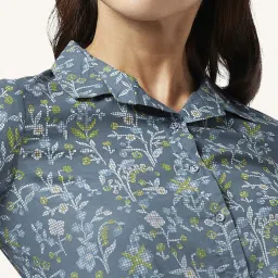 Akkriti by Pantaloons Teal Blue Cotton Floral Print Shirt Dress image 5