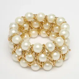NVR White Beaded Elasticated Bracelet for Women image 3