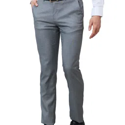 Raymond Grey Melange Slim Fit Flat Front Trousers image 3