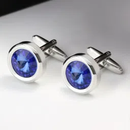 Peora Silver Plated Blue Stone Classic Cufflinks for Men image 3