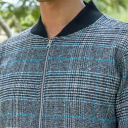 Campus Sutra Black Cotton Regular Fit Checks Bomber Jacket image 3