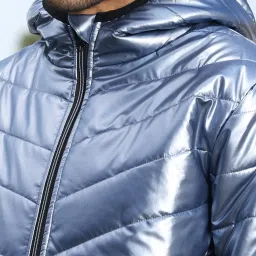 Campus Sutra Blue Regular Fit Quilted Hooded Jacket image 3