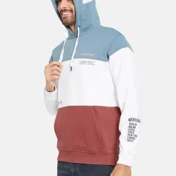 Octave Blue Regular Fit Colour Block Hooded Sweatshirt image 3