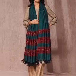 Fabindia Blue Wool Regular Fit Woven Shawl image 3