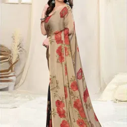 MIRCHI FASHION Beige & Red Floral Print Saree With Unstitched Blouse image 3