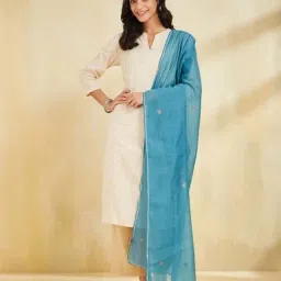 Fabindia Blue Embroidered Dupatta-picture-19