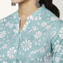 Rangmanch by Pantaloons Green Cotton Printed Straight Kurta image 5