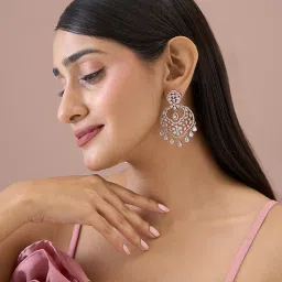 Fida Rose Gold Plated American Diamond Chand Bali Earrings image 3