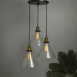Homesake 3-Lights Round Cluster Black Metal Modern Glass Cone Pendant Light - Set of 1-picture-14