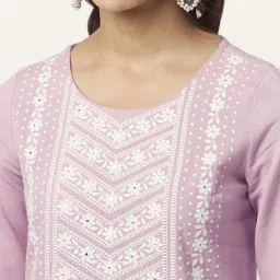 Rangmanch by Pantaloons Lilac Cotton Embroidered Straight Kurta image 5