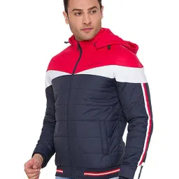 Being Human Navy & Red Quilted Hooded Jacket-image-98