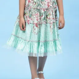 BIBA Girls Mint Green Cotton Printed Skirt-image-14