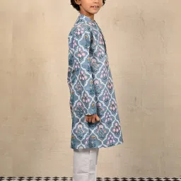 Anthrilo Boys Blue & White Printed Kurta Sets image 3