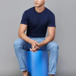 Code by Lifestyle Navy Regular Fit Textured Crew T-Shirt image 5