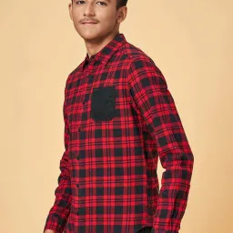 Coolsters by Pantaloons Kids Red & Black Cotton Chequered Full Sleeves Shirt image 3