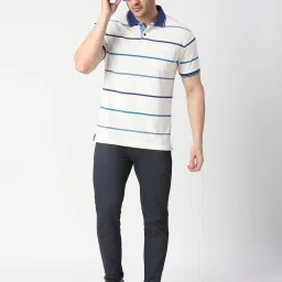 Dragon Hill White Slim Fit Striped Polo T-Shirt image 5