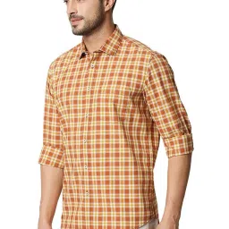 Basics Sierra Orange Cotton Slim Fit Checks Shirt image 3