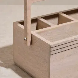 Westside Home Beige Stripe Detailed Wooden Caddy image 3