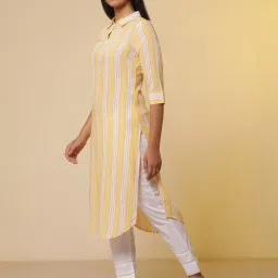 Aurelia Yellow Regular Fit Stripes Kurta image 3