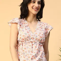 Oxolloxo Floral Print Flutter Sleeve Top-picture-49