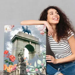 Art Street Multicolor Engineered Wood Stretched Painting Ancient Building Art - Set of 3 image 3