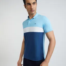 Park Avenue Blue Slim Fit Colour Block Polo T-Shirt image 3