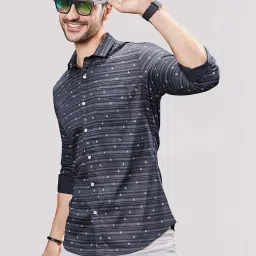 Almaty Blue Cotton Slim Fit Printed Shirt image 3