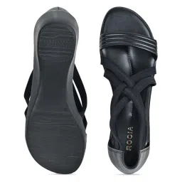 Rocia by Regal Women's Black Cross Strap Wedges image 3