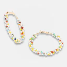 Sohi Gold Plated Party Designer Stone Hoop Earrings image 3