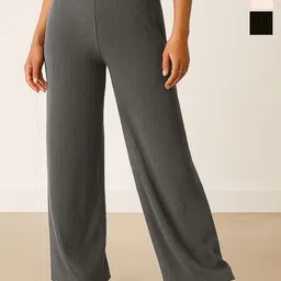 Fabflee Women Pack of 3 Wide Leg Mid-Rise Parallel Trousers-image-20