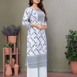 Rangita White & Blue Printed Kurta image 3