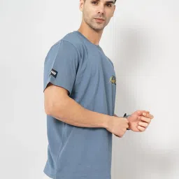 celio celio* Teal Blue Regular Fit Graphic Print Cotton Crew T-Shirt image 3