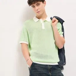 The Bear House Green Cotton Regular Fit Self Design T-Shirt-picture-40