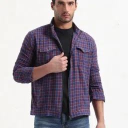 showoffff SHOW OFF Blue Cotton Slim Fit Checks Shacket-picture-39