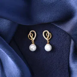 Clara 925 Silver Gold Plated Swiss Zirconia Zahab Pearl Interlocked Earrings for Women-image-48