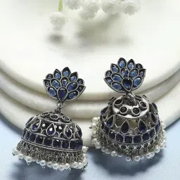 Biba Navy Brass Jhumka Earrings for Women-picture-12