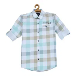 Cavio Kids Blue & White Cotton Chequered Full Sleeves Shirt-image-42
