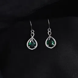 Clara 925 Silver Platinum Plated Swiss Zirconia Jino Green Solitaire Earrings for Women-picture-39