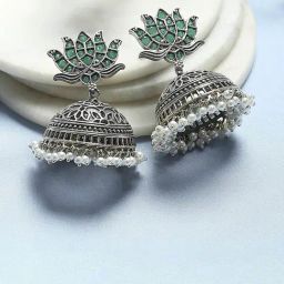 Biba Green Brass Jhumka Earrings for Women-picture-31