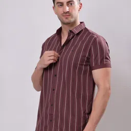 Stylox Men Vertical Striped Spread Collar Cotton Casual Shirt image 3