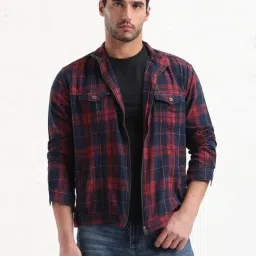 SHOW OFF Red Cotton Slim Fit Checks Shacket-image-49