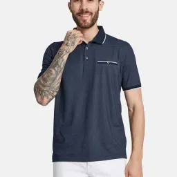 Octave Navy Regular Fit Texture Polo T-Shirt-image-87