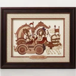 Exotic India Brown & Beige Geeta Upadesha Wooden Carved Wall Art - 16 In-image-89