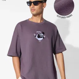 The Souled Store Purple Loose Fit Embroidery T-Shirt-image-58